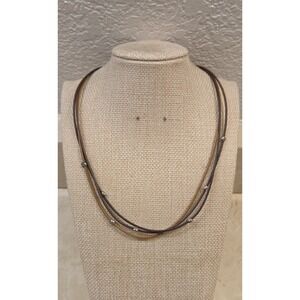 Silpada 3 Strand Leather Sterling Silver Bead Station Necklace N1833 Israel 925